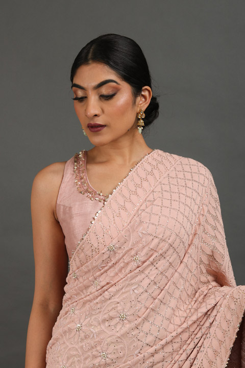 Peach Embellished Lehenga Sareeuntitled (6 of 14)